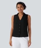 Chemise de travail sans manches à col V et boutons