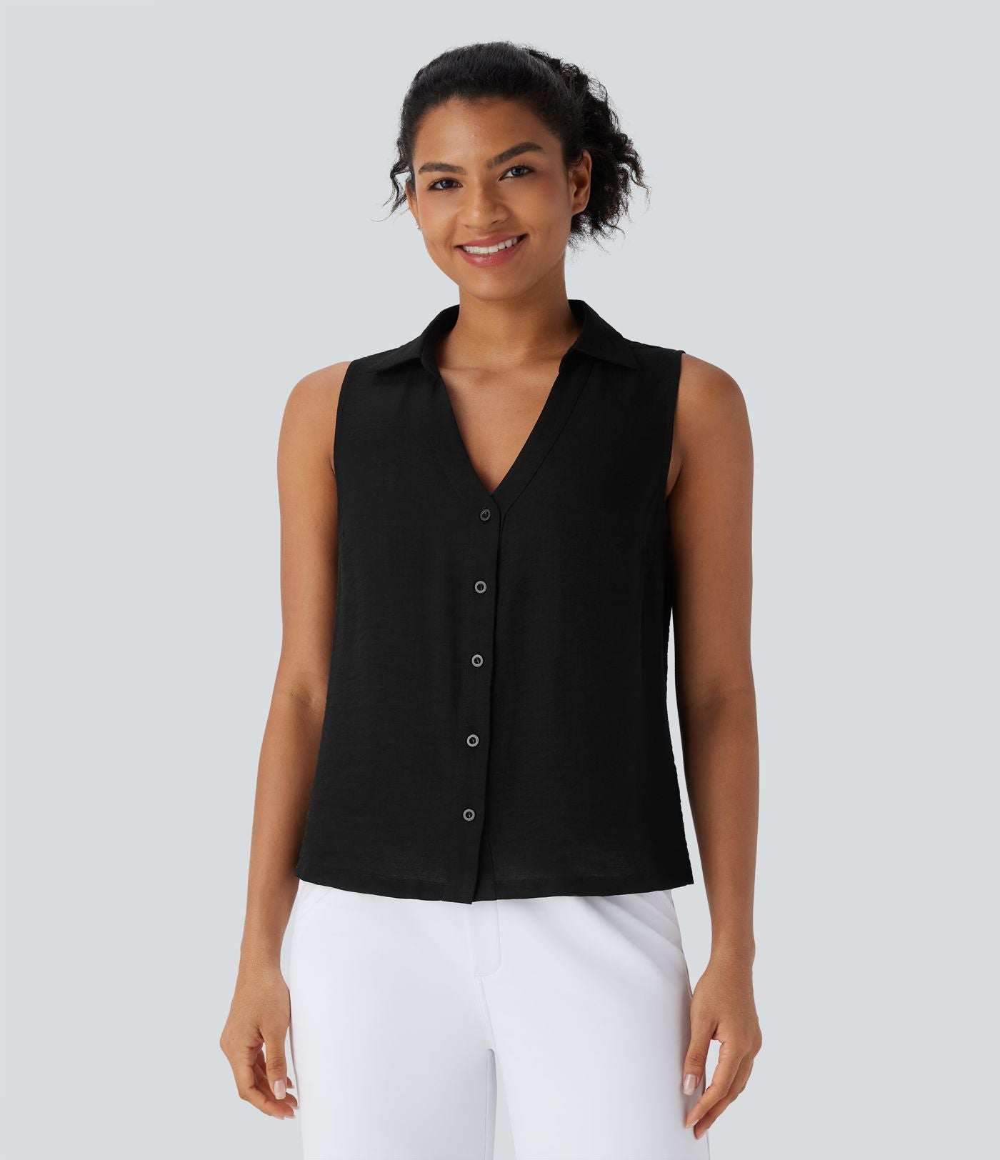 Chemise de travail sans manches à col V et boutons
