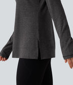 T-shirt doux col rond ourlet fendu manches raglan longues