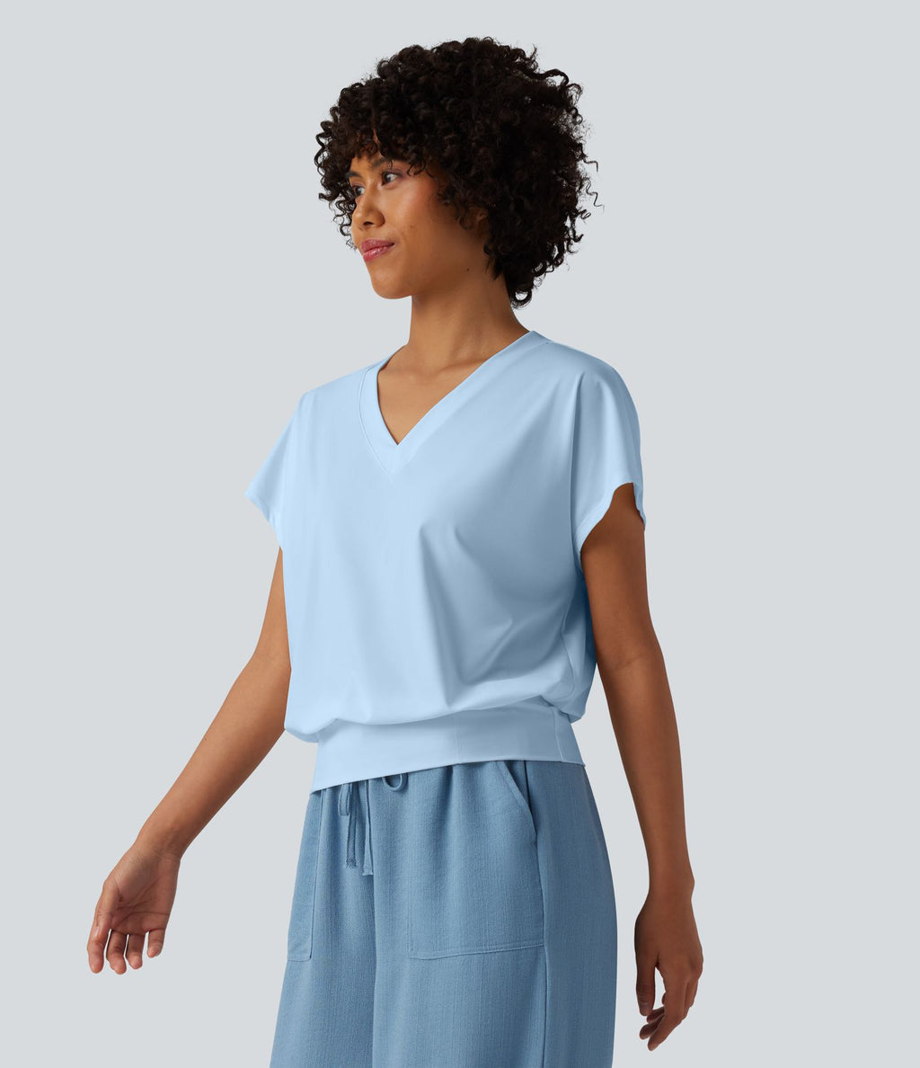 Haut de sport yoga oversize col V à manches courtes effet frais InstantCool à séchage rapide