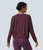 Haut de sport yoga col rond manches longues froncé - UPF50+