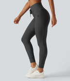 Legging de yoga rayé taille haute avec cordon de serrage et poches