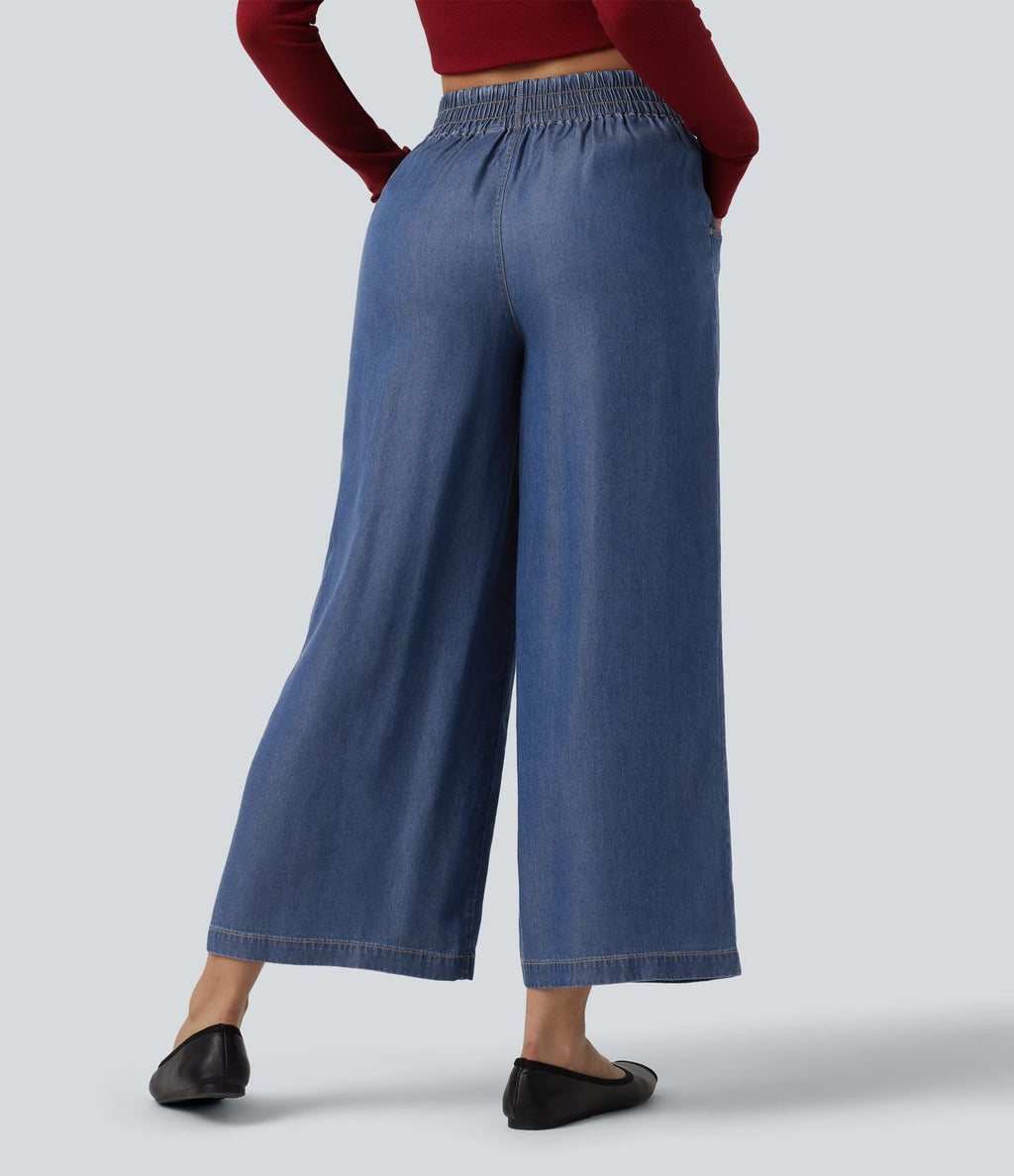 Jean 7/8 ample drapé en lyocell taille mi-haute avec poches