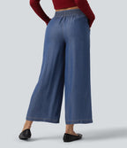 Jean 7/8 ample drapé en lyocell taille mi-haute avec poches
