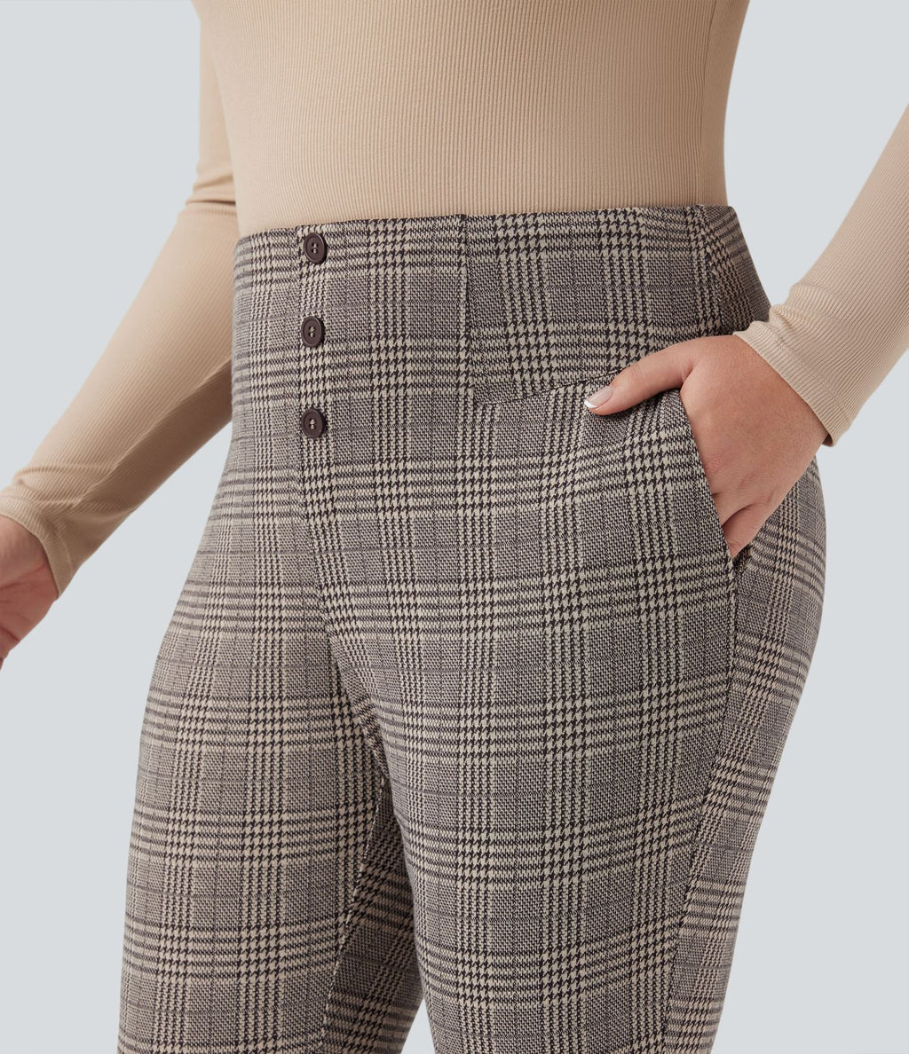 Pantalon tailleur skinny Halara Flex™ grande taille taille haute pied-de-poule à carreaux avec poches