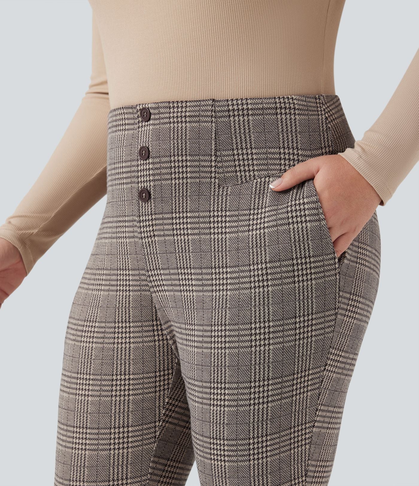 Pantalon tailleur skinny Halara Flex™ grande taille taille haute pied-de-poule à carreaux avec poches