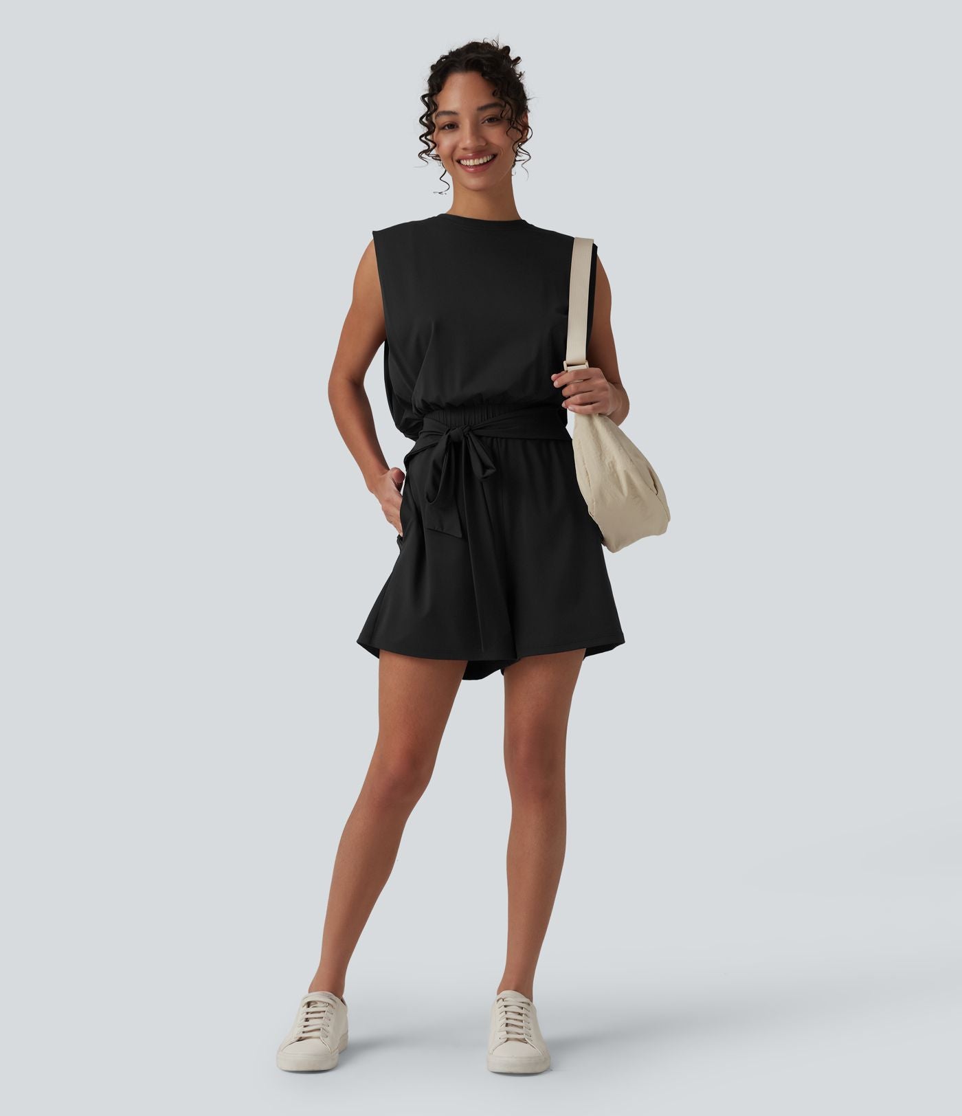 Combishort décontracté col rond sans manches effet frais InstantCool avec nœud frontal et poches, accès facile Easy Peasy, protection solaire UPF50+