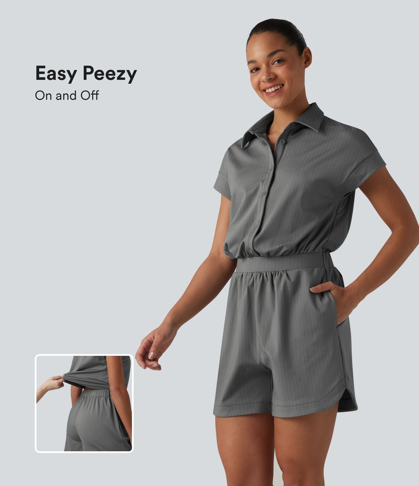 Combinaison short casual à manches courtes rayée avec poches — Édition Easy Peasy