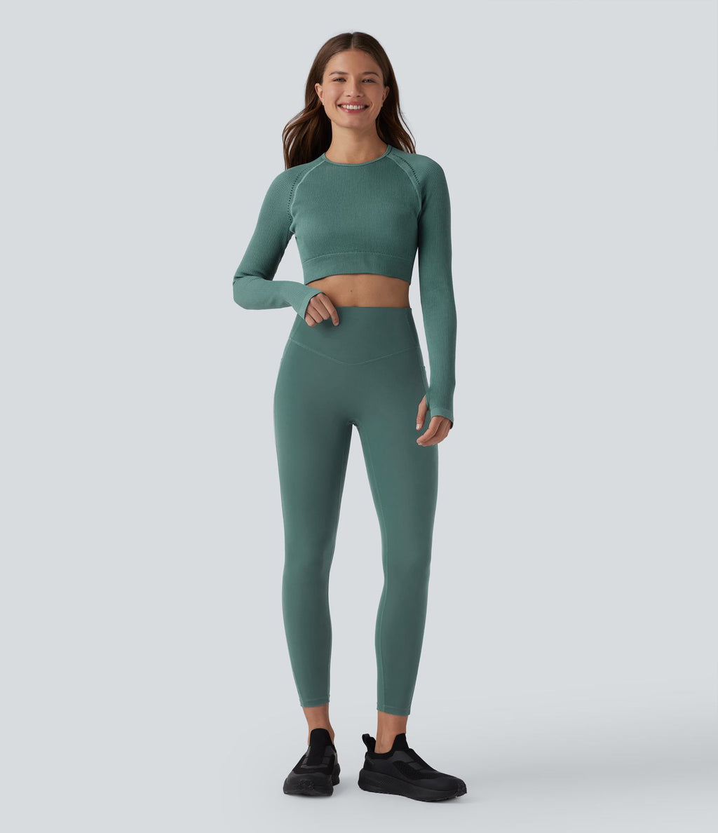 OneForm Seamless Flow Top de sport court yoga dos nu à manches longues raglan avec passants pouces