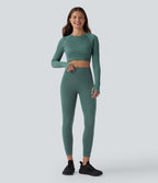 OneForm Seamless Flow Top de sport court yoga dos nu à manches longues raglan avec passants pouces