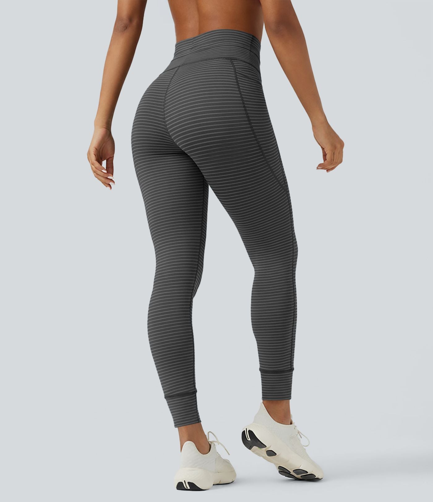 Legging de yoga rayé taille haute avec cordon de serrage et poches
