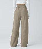 Pantalon velours côtelé de jogging décontracté à taille haute avec poches latérales