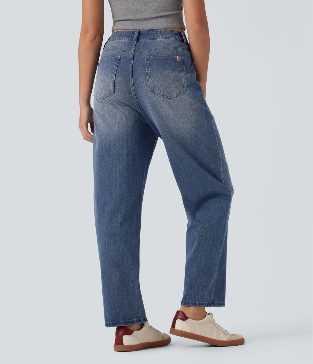 Jean barrel Halara Flex™ taille haute coupe barrel délavé avec poches