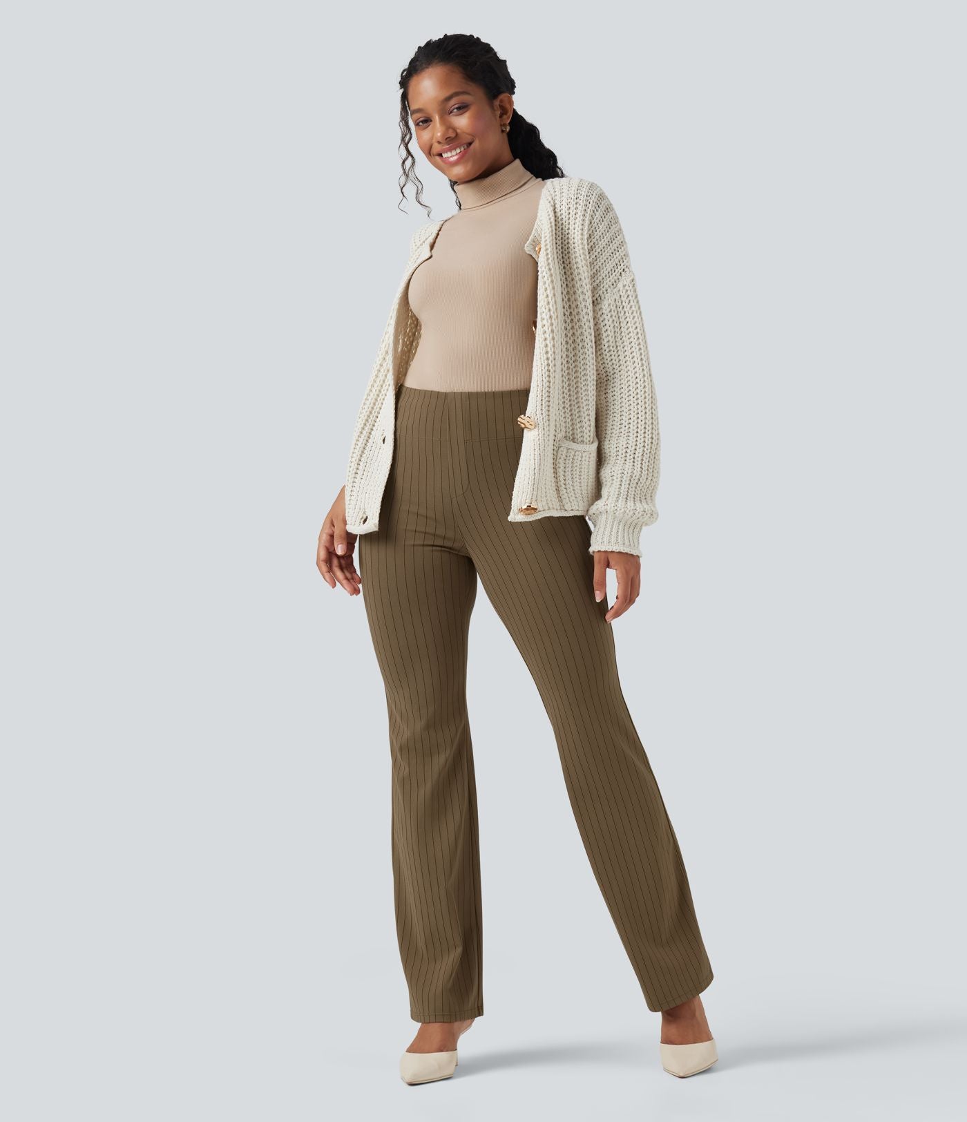 Halara Flex™ Pantalon tailleur évasé à rayures taille haute avec poches