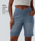 Short en jean Halara Flex™ casual gainant taille haute croisée avec poches