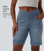 Short en jean Halara Flex™ casual gainant taille haute croisée avec poches