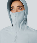Veste de randonnée à capuche, manches longues, passants pouces et zip avec poches - UPF40+