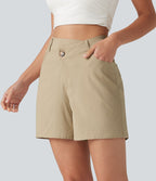 Short taille haute croisé décontracté en lin stretch 12,5 cm avec poches