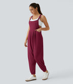 Salopette Casual Bretelles Ajustables Boutonnés Multiples Poches Plis et Tissu Gaufré