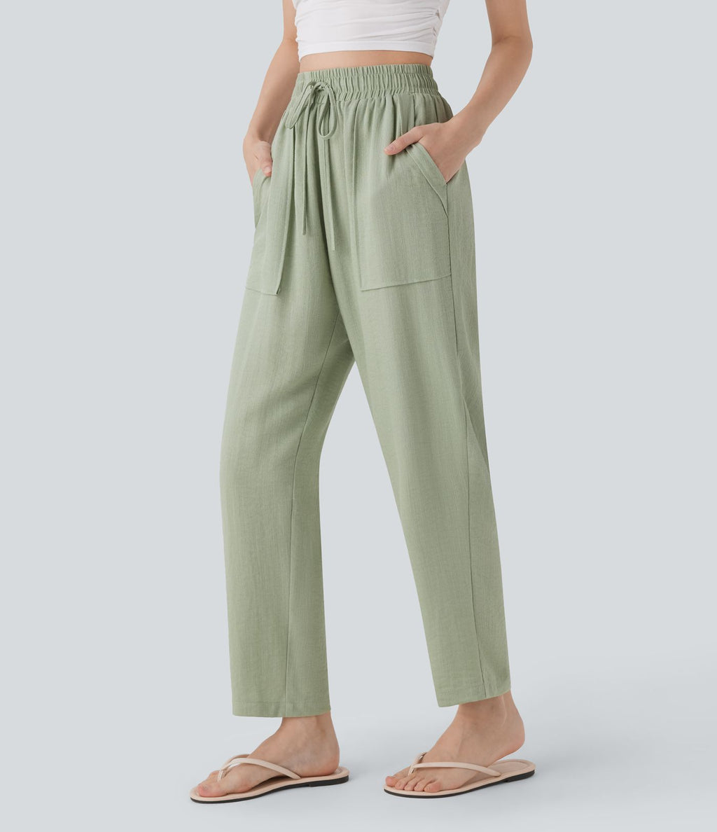 Pantalon décontracté taille haute avec cordon de serrage et poches