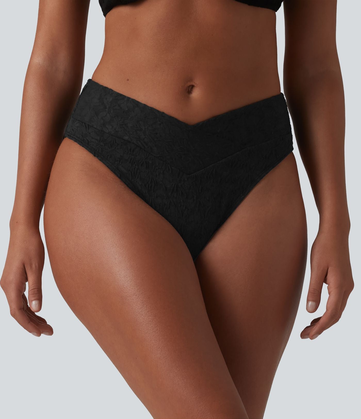 Bas de bikini jacquard croisé taille mi-haute