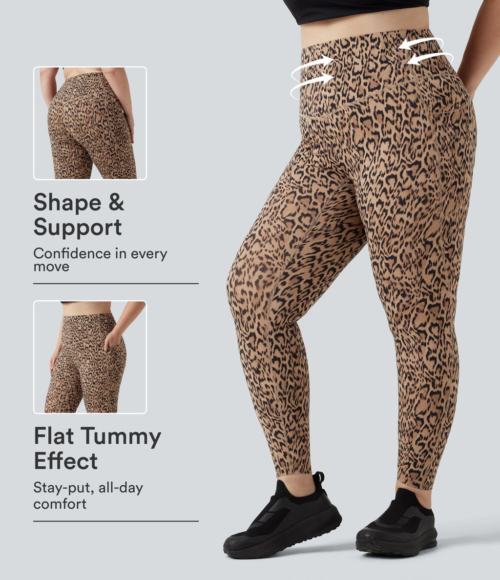 Legging de yoga grande taille Halara UltraSculpt™ taille haute gainant imprimé léopard avec poches