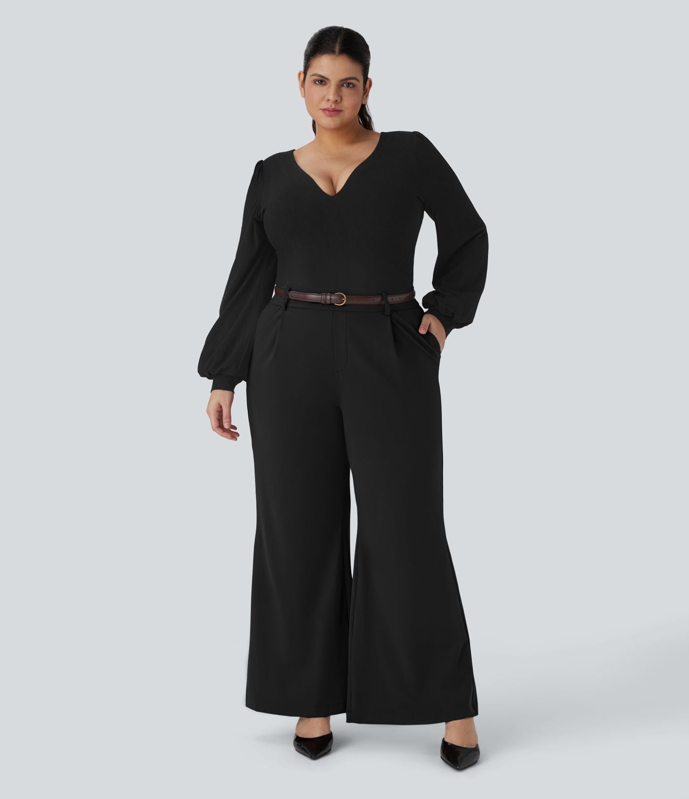 Pantalon tailleur évasé grande taille taille haute Halara Flex™ DayStretch avec poches