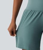 Short de yoga 2 en 1 à taille très haute, effet ventre plat, séchage rapide, 17,5 cm, avec poches