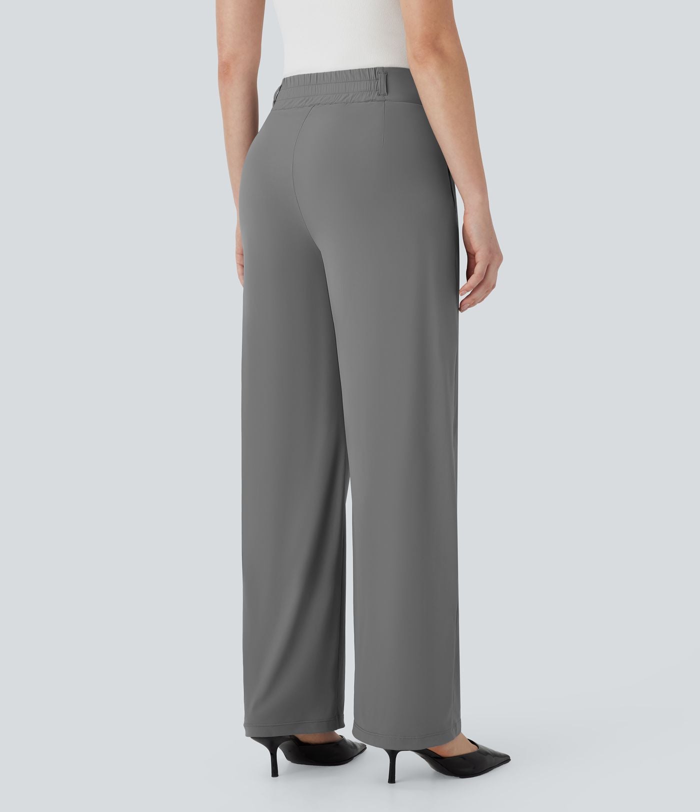Pantalon de travail à taille haute avec boutons, fermeture éclair, poches latérales, fronces, jambe droite et effet frais InstantCool