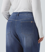 Jean large Halara Flex™ ample casual délavé taille haute asymétrique grande taille avec poches