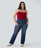 Jean décontracté grande taille évasé taille haute Halara Flex™ effet délavé avec multiples poches