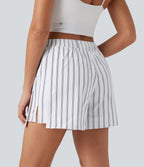 Short de tennis à rayures, taille haute, fente, 10 cm, à poches