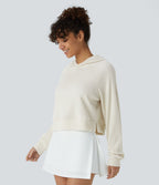 Sweat-shirt décontracté à capuche en maille côtelée avec manches longues et fente