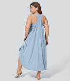 Breezeful™ Dos Nu Racerback Poche Latérale Haut Bas Fluide Midi Séchage Rapide Décontracté Robe Grande Taille