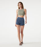 Short en jean casual moulant taille haute Halara Flex™ à ourlet incurvé avec poches