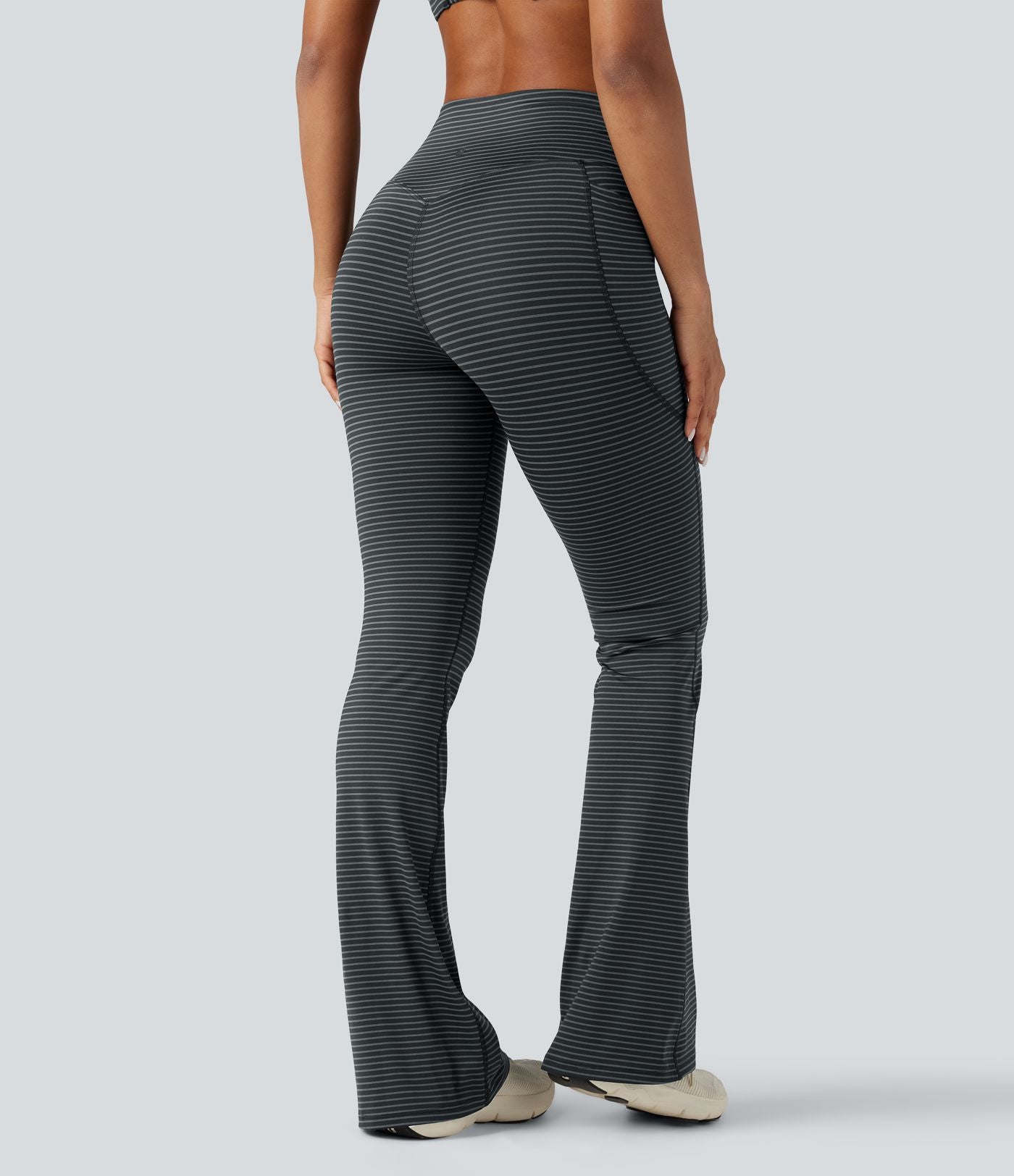 Pantalon de yoga à coupe bootcut gainant taille haute à rayures avec poches