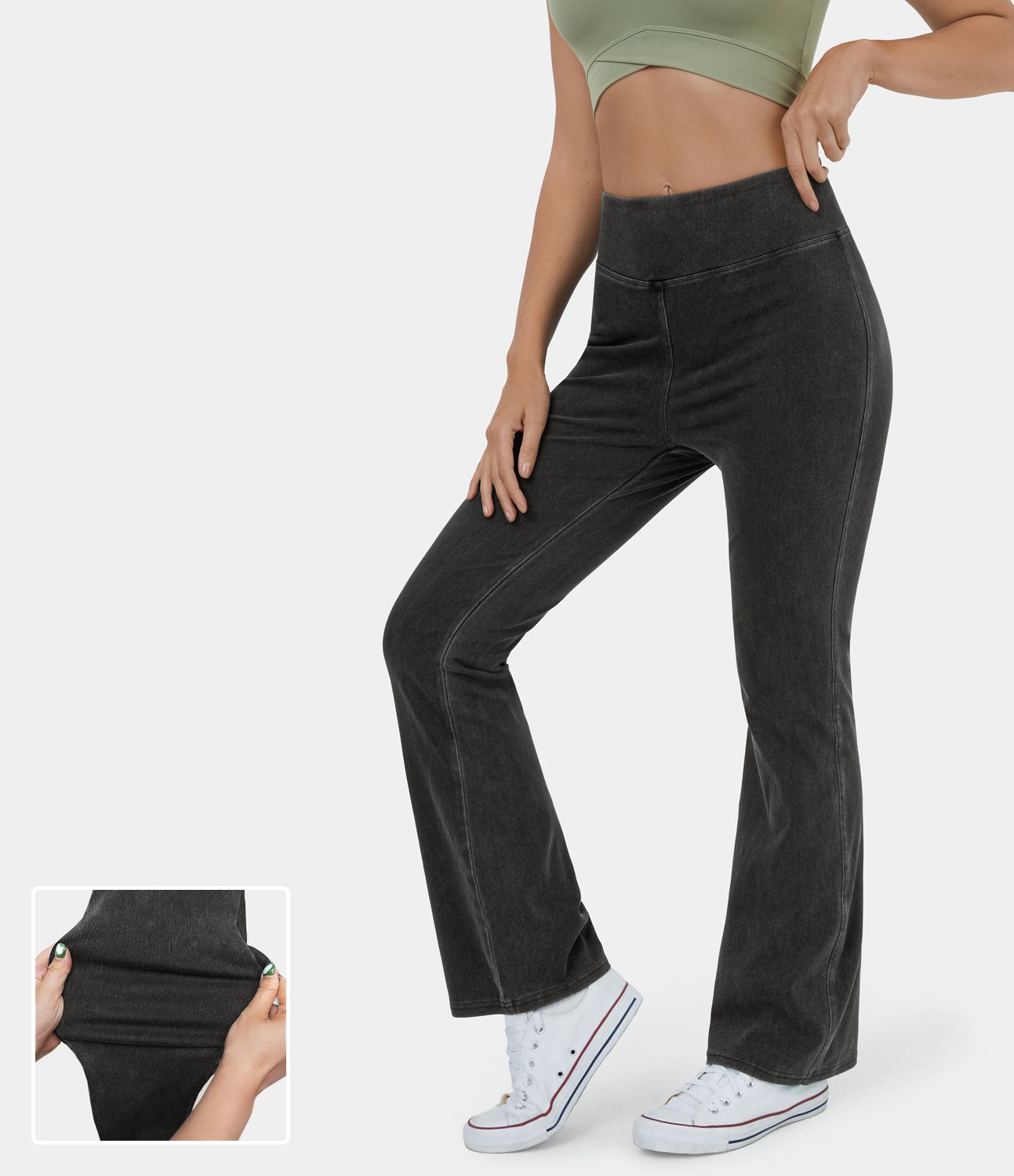 Jean décontracté bootcut HalaraMagic™ taille haute en maille extensible délavée avec poche arrière