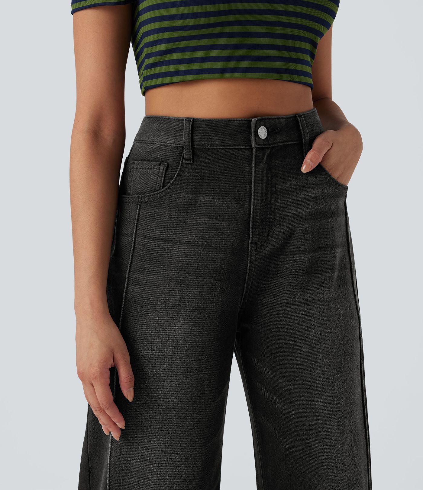 Jean 7/8 baggy décontracté délavé taille haute avec poches Halara Flex™