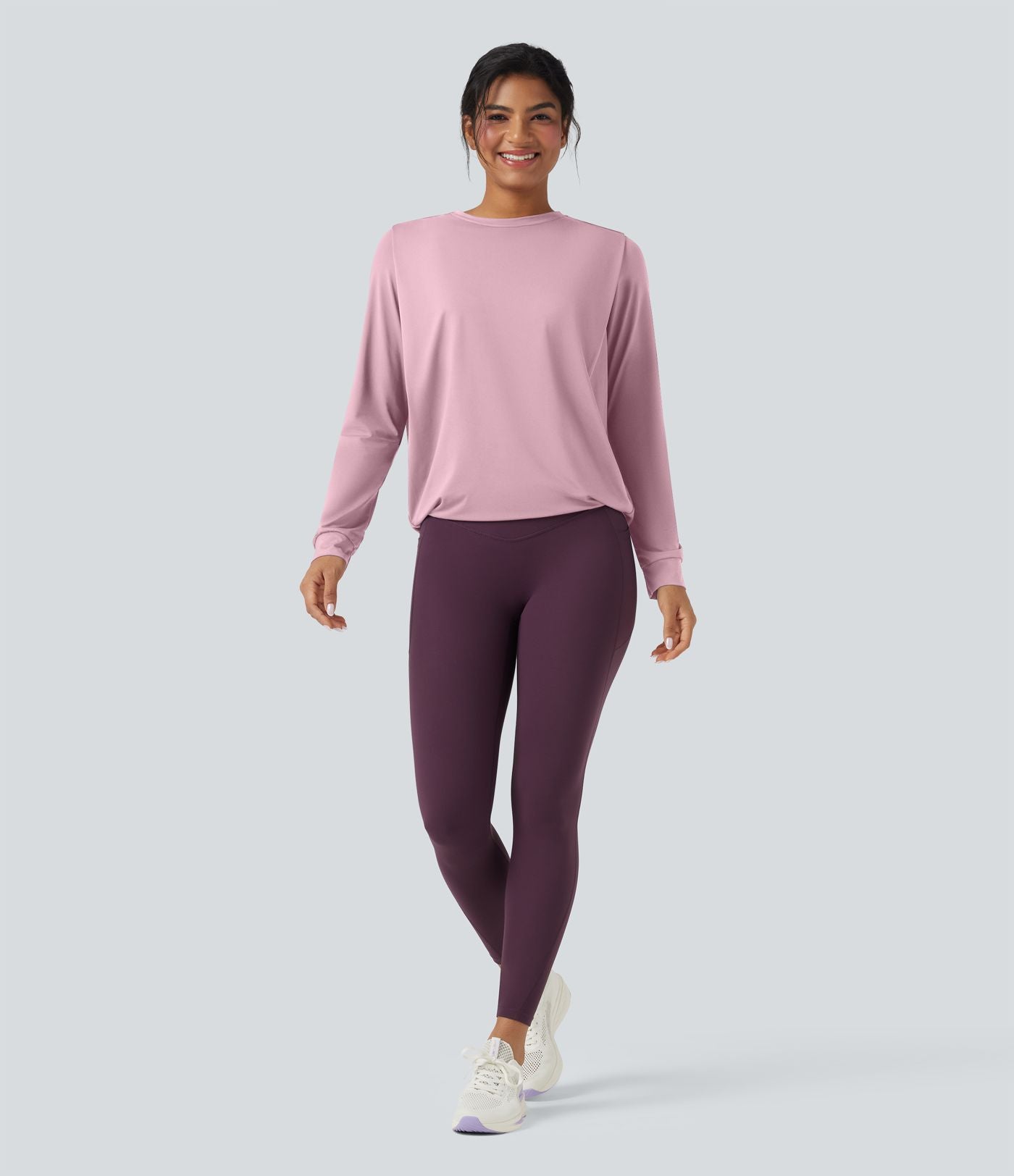 Haut de sport yoga col rond manches longues froncé - UPF50+