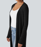 Manteau long décontracté maille côtelée manches longues avec fente