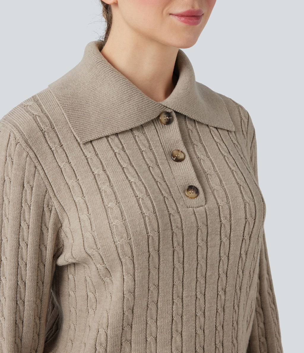 Pull laine mélangée col tailleur manches longues torsadé coupe décontractée