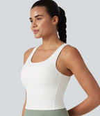 Débardeur de danse à col en U contrasté en maille respirante avec brassière intégrée