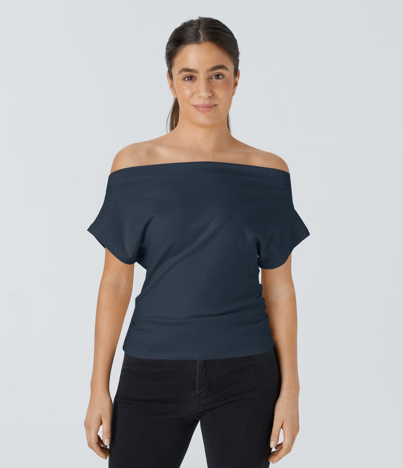 Top Casual Épaules Dénudées Manches Courtes Ruchées