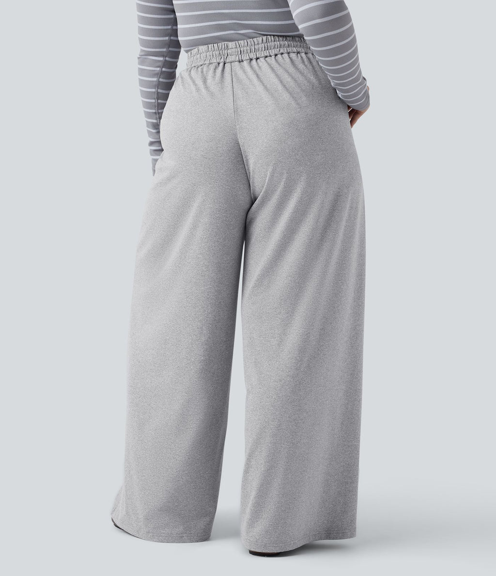 Pantalon décontracté grande taille large taille haute avec cordon de serrage et poches