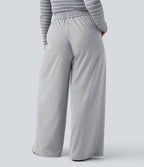 Pantalon décontracté grande taille large taille haute avec cordon de serrage et poches
