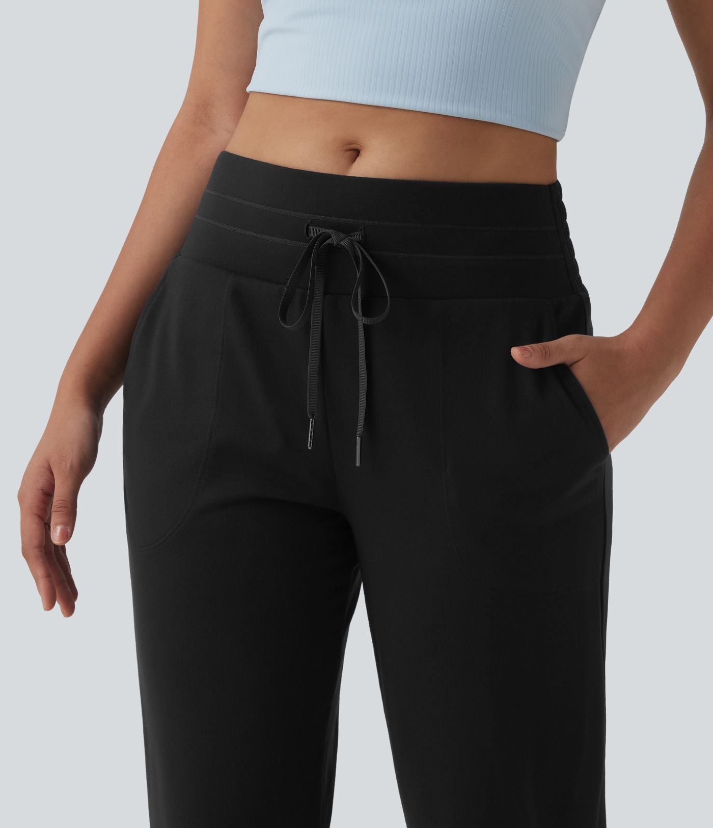 Jogging casual capri taille mi-haute avec cordon de serrage et poches