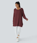 Sweatshirt Casual à Capuche Encolure en V Cordon de Serrage Trou pour le Pouce Fente et Coupe Longue