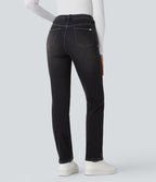 Jean délavé coupe droite taille haute Halara Flex™ Denim Heat avec poches