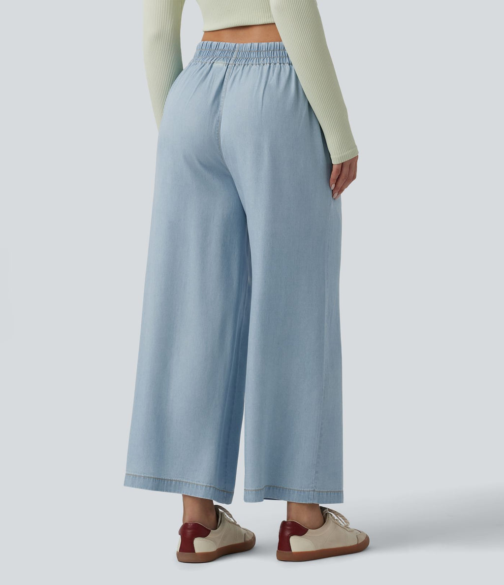 Jean 7/8 ample drapé en lyocell taille mi-haute avec poches