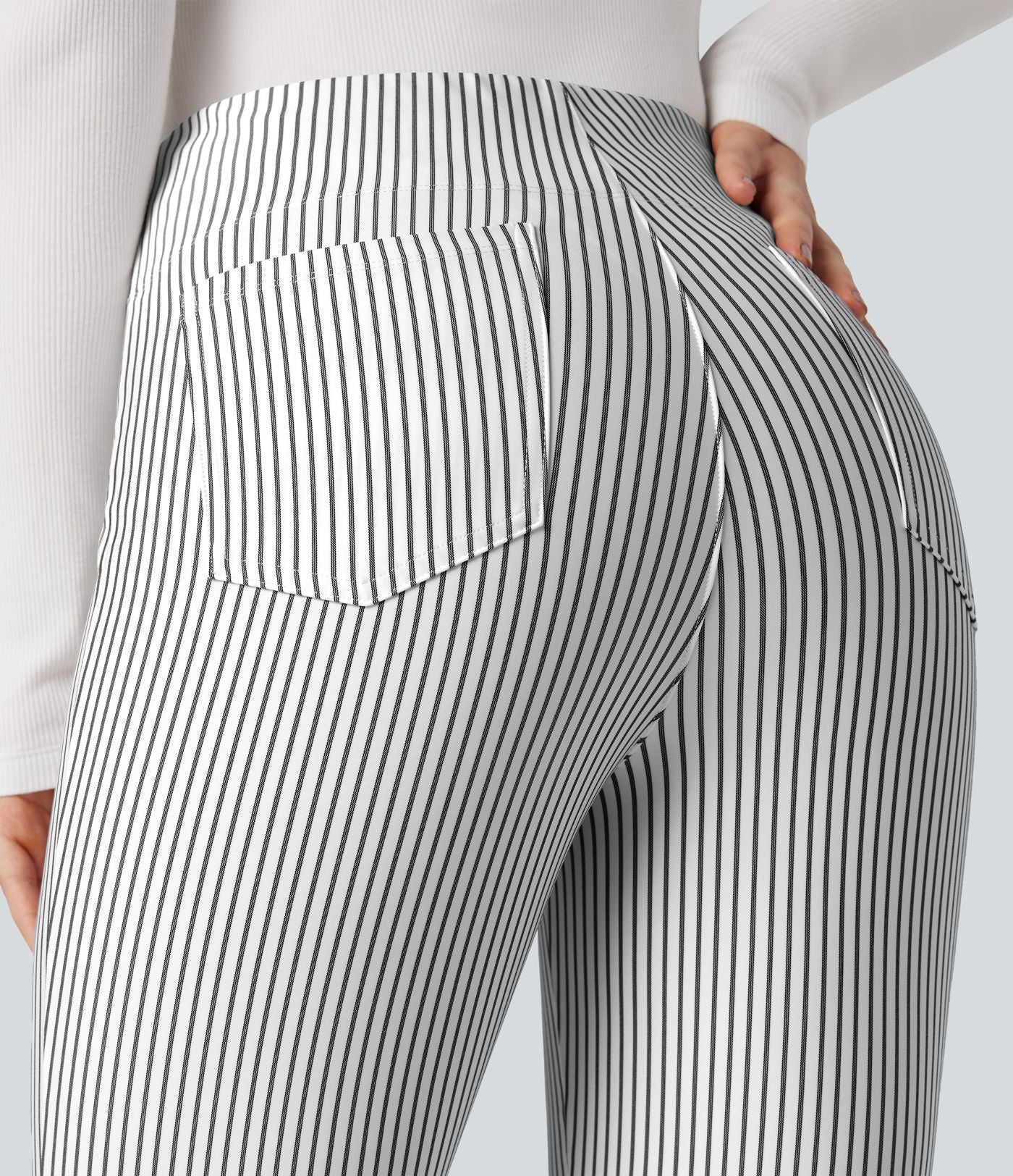 Pantalon de travail Halara Flex™ évasé à rayures, taille haute, avec poches